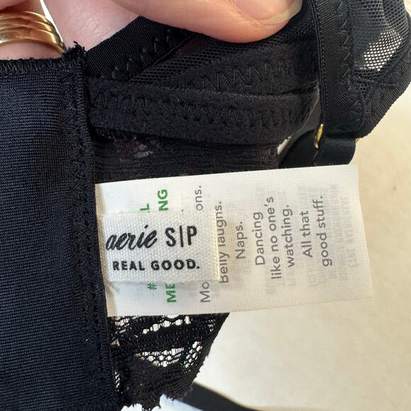 Aerie Sunkissed Lace Triangle Bralette True Black Longline Adjustable Small NWT - Picture 7 of 7